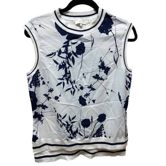 Ted Baker Miha Bluebell Floral Ribbed Trim Top. White. Sleeveless. Sz 2 - Picture 2 of 14